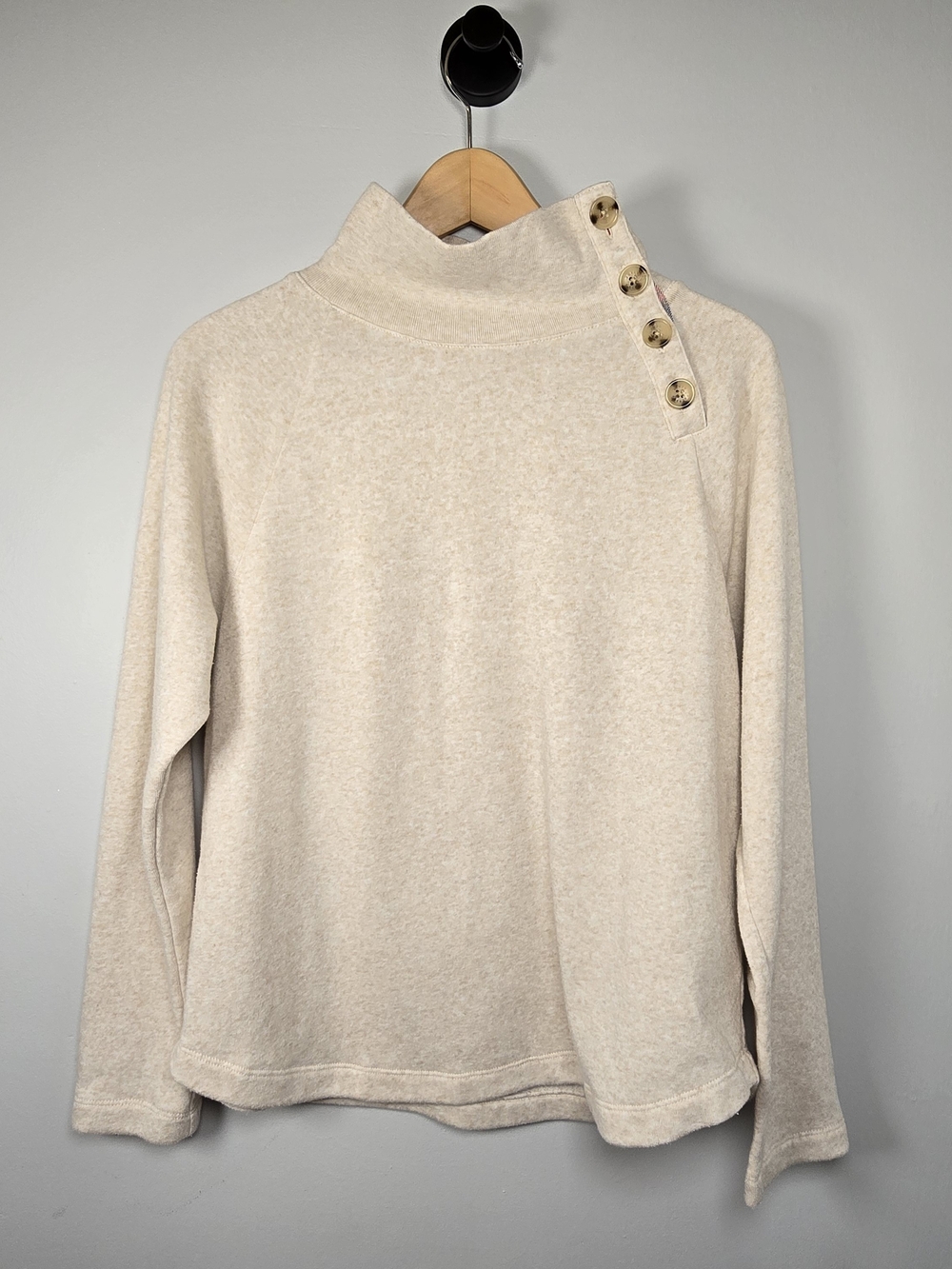 J. Crew Cream Button-Shoulder Turtleneck Sweater